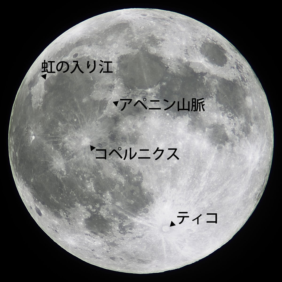 満月と月の名所の位置